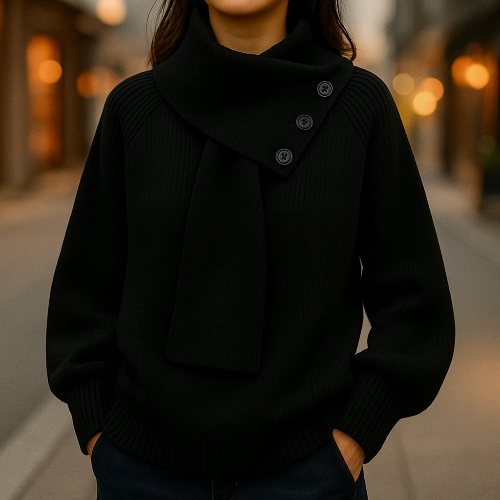 NARUMI – エレガントボタンネック・リラックスセータートップス