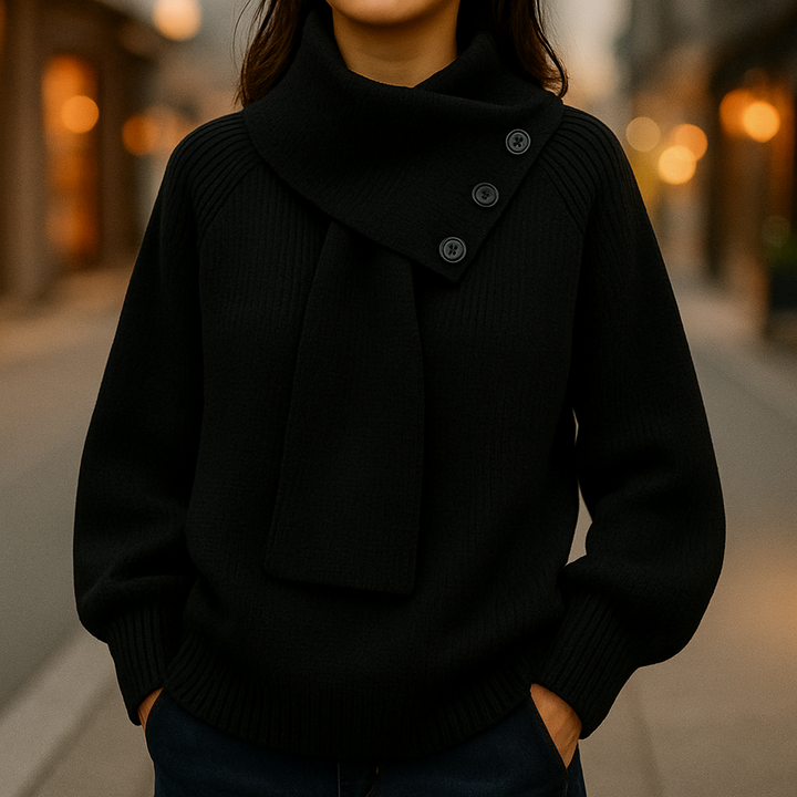 NARUMI – エレガントボタンネック・リラックスセータートップス