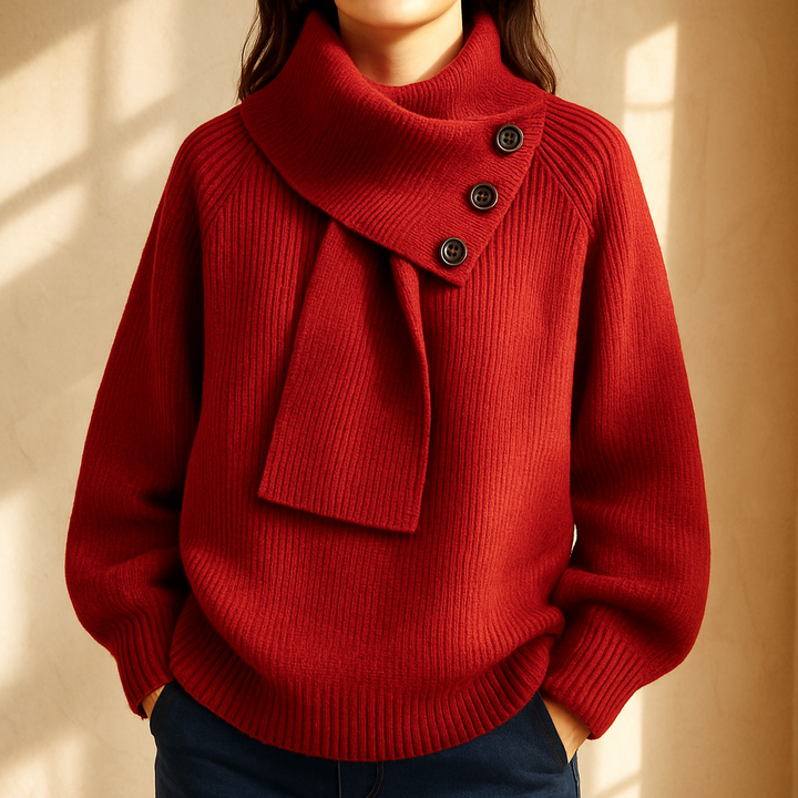 NARUMI – エレガントボタンネック・リラックスセータートップス