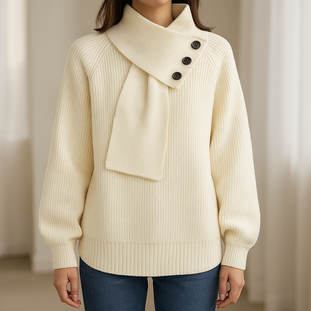 NARUMI – エレガントボタンネック・リラックスセータートップス